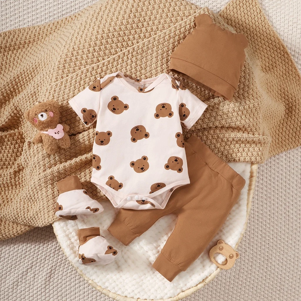 0-9-Months-Newborn-Baby-Boy-4PCS-Clothing-Set-Bear-Print-Short-Sleeve-Bodysuit-Pants-Hat