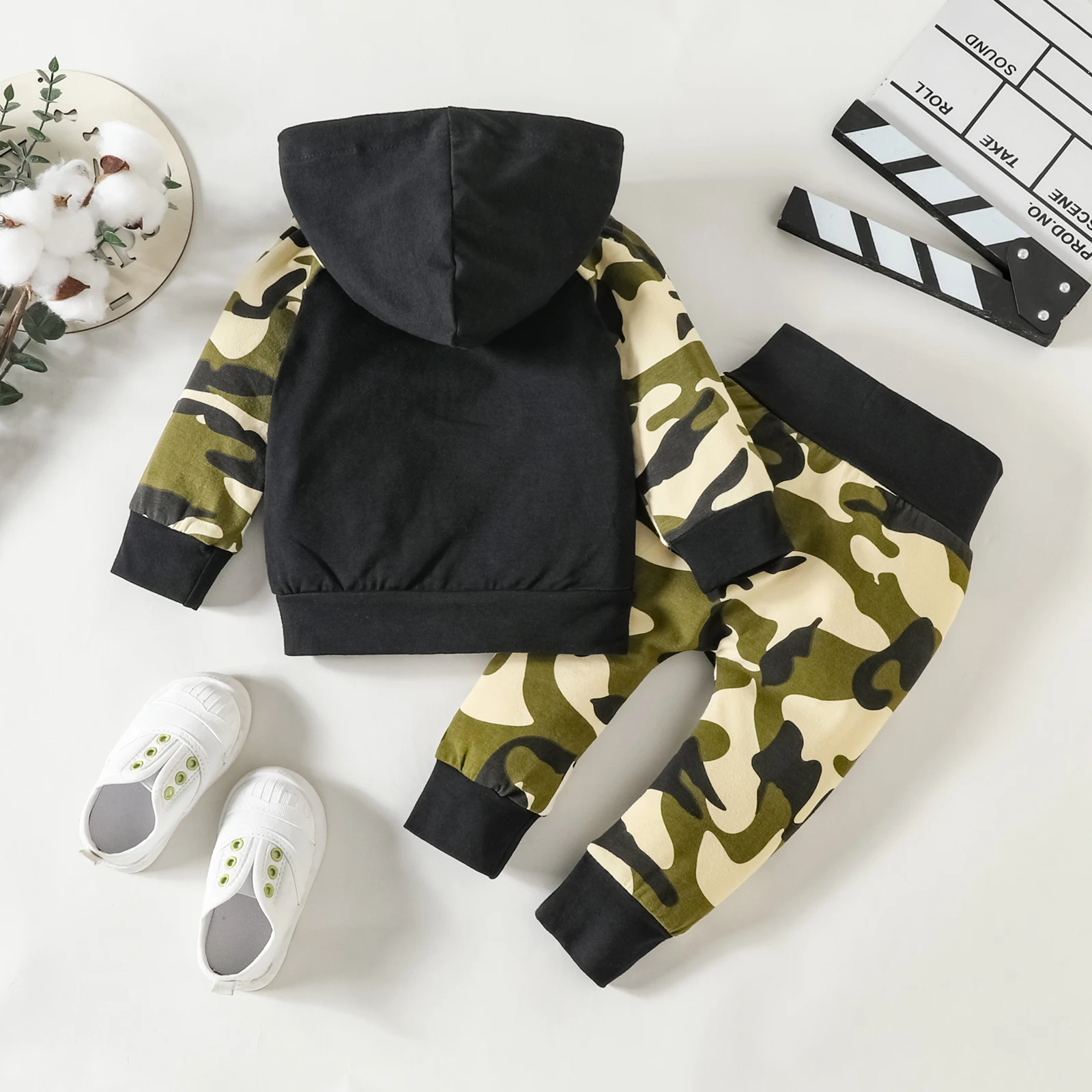 Baby-Boys-New-Army-Green-Camouflage-Letter-Print-Hooded-Long-Sleeve-Top-Trousers-Two-piece-Set-3