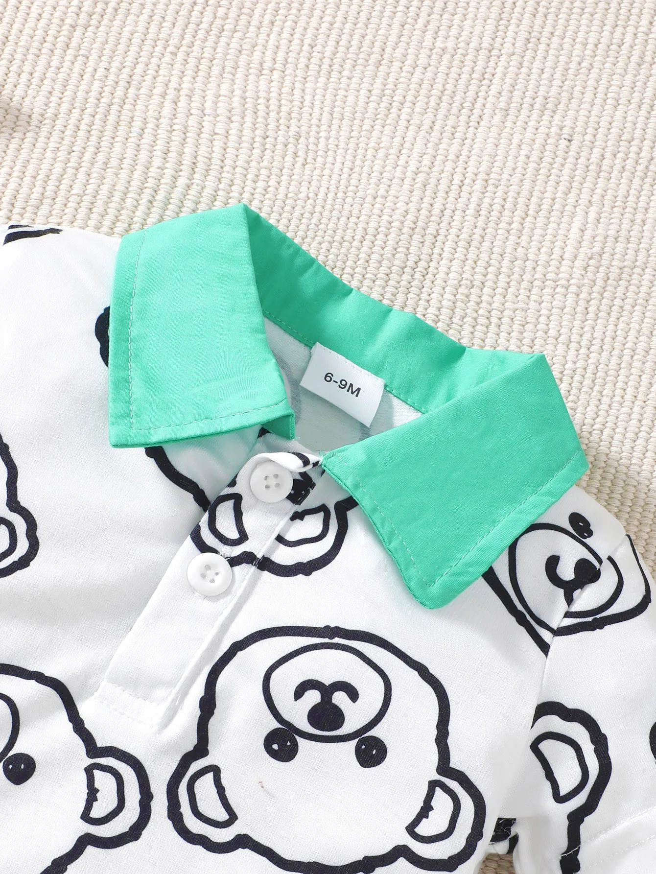 Baby-Boys-Summer-Short-Sleeve-Bear-Print-Contrast-Collar-Polo-and-Flap-Pocket-Shorts-Set-3