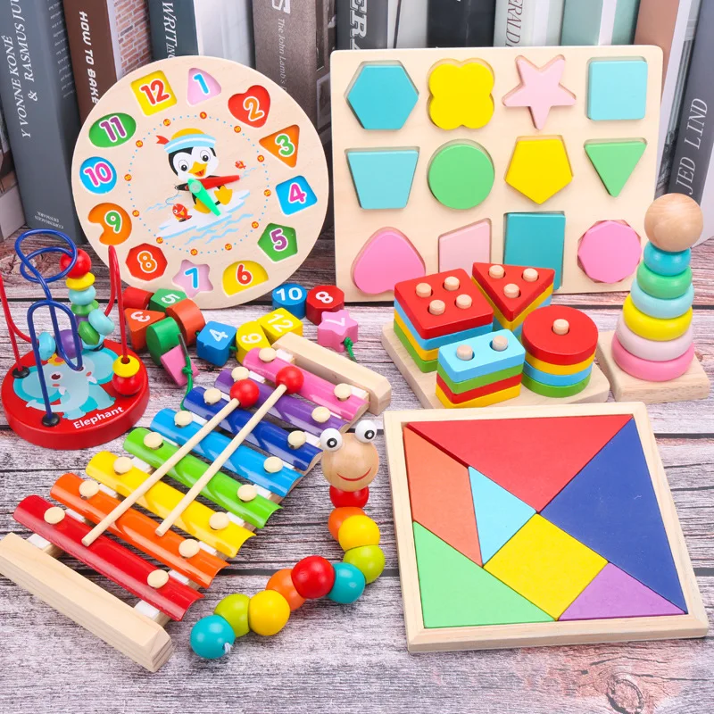Baby-Educational-Toy-Montessori-Wooden-3D-Toys-Childhood-Learning-Kids-Baby-Colorful-Wooden-Blocks-For-Children