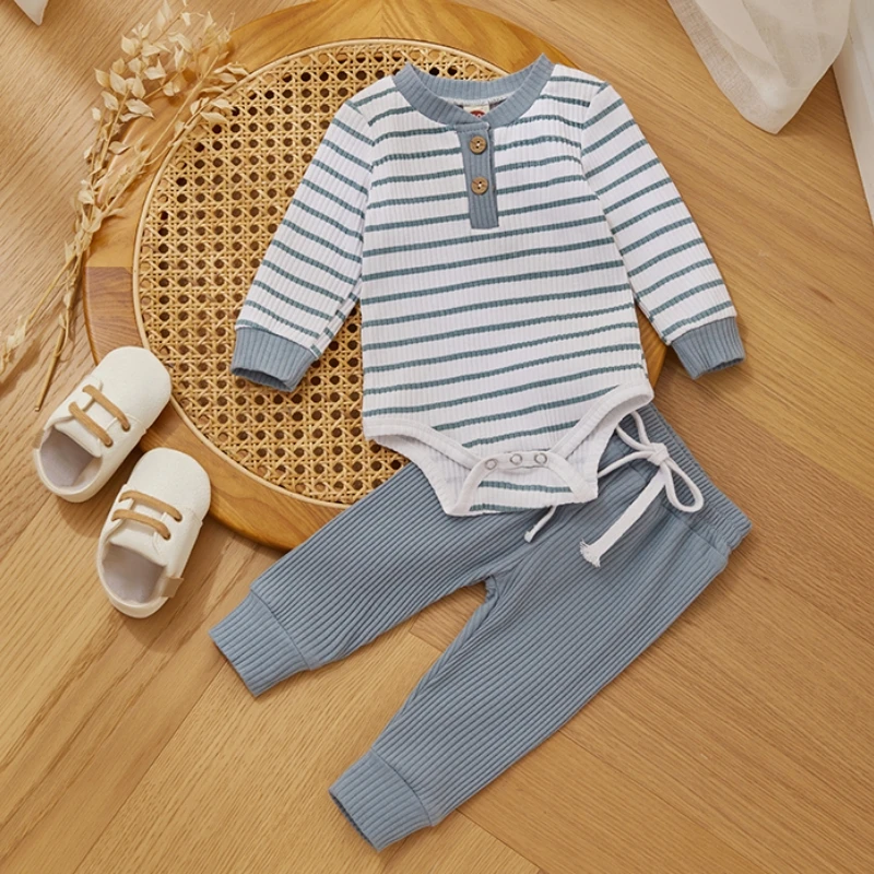Ribbed-Stripe-New-Baby-Boy-Girls-Clothes-Fall-Toddler-Outfits-Long-Sleeve-Soft-Cotton-Romper-Pants